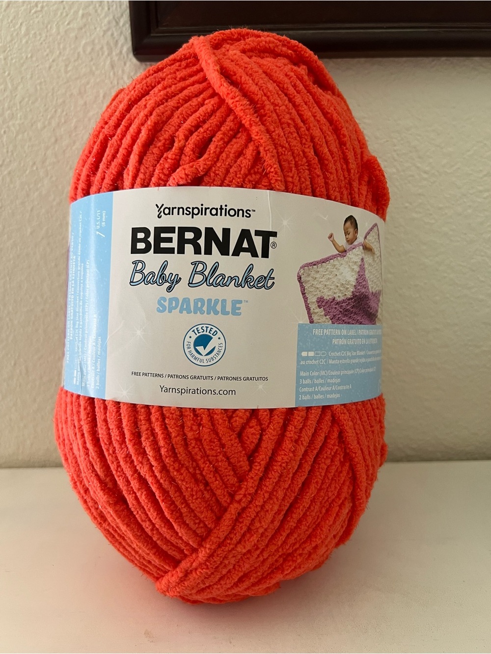 Bernat Baby Blanket Sparkle Yarn - tomato sparkle